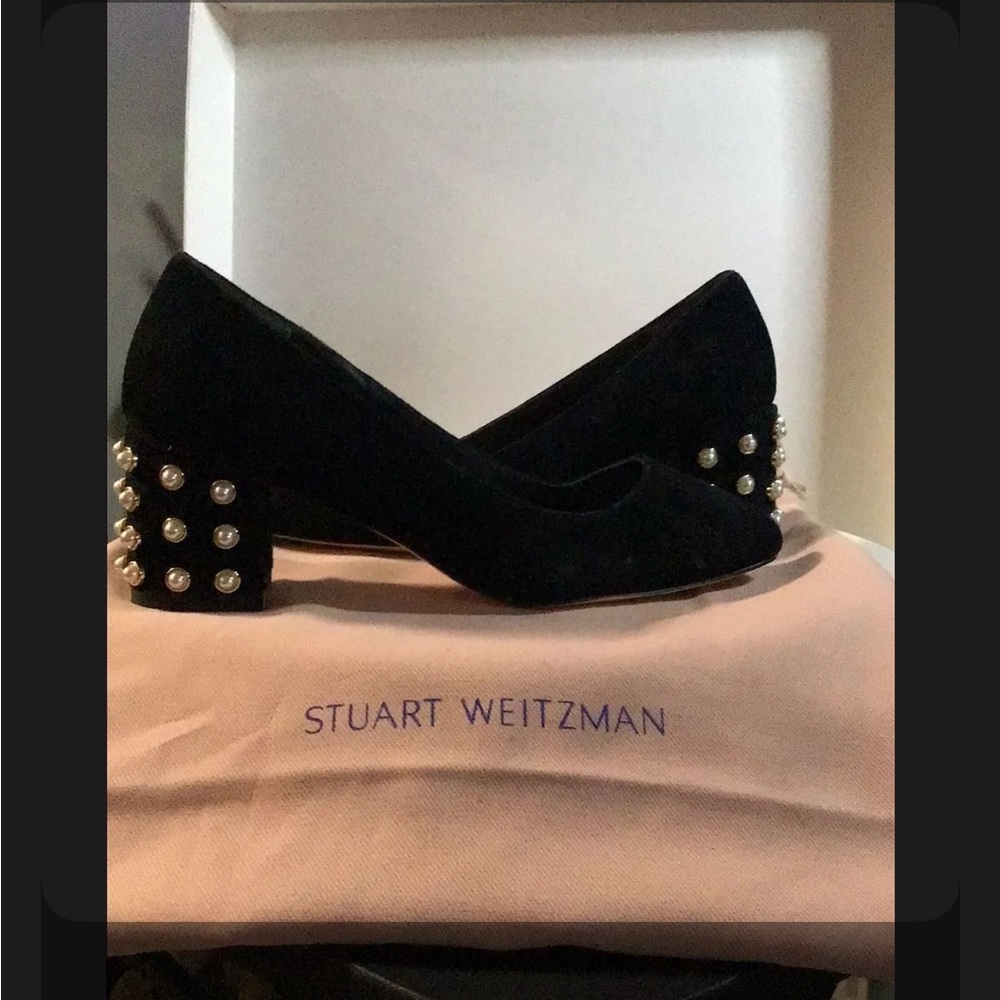 Stuart Weitzman Black Heels with Pearl Details